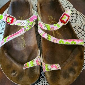 Birkenstock Sandals with Pink and Green Pattern Sz Womans 10